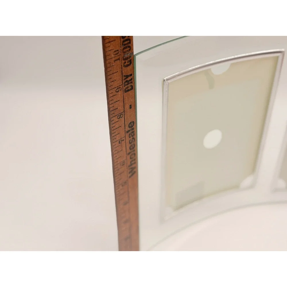 Modern Curved Glass 4 Opening Multi Picture Frame Silver Trim Tabletop 14.5x10.5